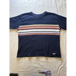 Hollister Short Sleeve Blue Stripped Shirt Women’s Size XS 100% Cotton